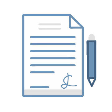 recommend clip art: Signed contract document with pen icon vector design