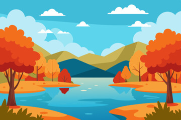Anime Beautiful Anime Lake Surrounded By Autumn Trees Theme
