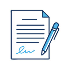 Signed Document Icon with Pen in Blue Tones