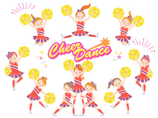笑顔でチアダンスをしているかわいい子供達のイラストセット
