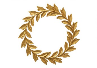 Golden laurel wreath design element on white background