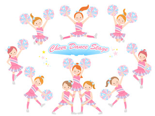 笑顔でチアダンスをしているかわいい子供達のイラストセット