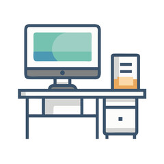 Minimalist desk with computer and drawer file cabinet