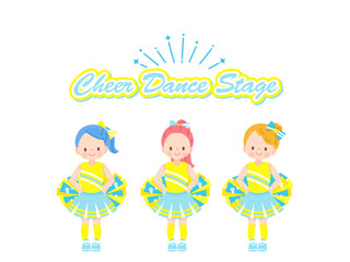 笑顔でチアダンスをしているかわいい子供達のイラストセット