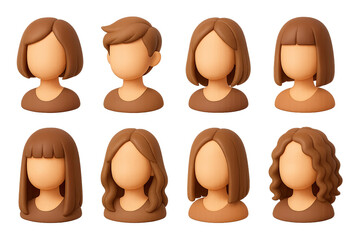 3d faceless people icons set: diverse hairstyles for avatars and profiles