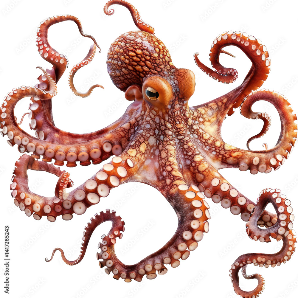 Poster octopus with vibrant colors and intricate patterns, showcasing its long tentacles and unique feature