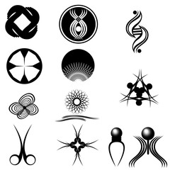 Set of black and white vector designs suitable for logos, simple and elegant
