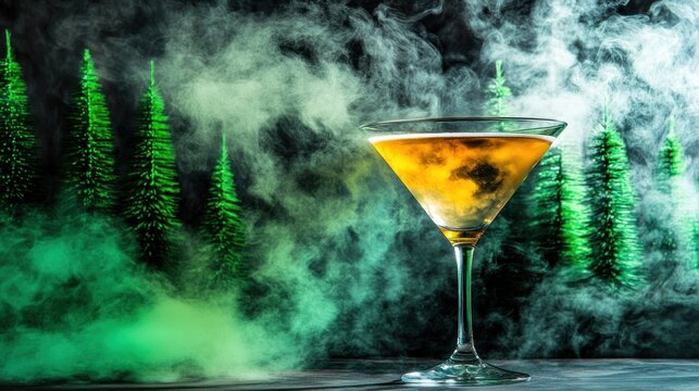 Smoky cocktail in a forest scene