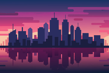 Fototapeta premium cityscape-with-reflections-at-dusk