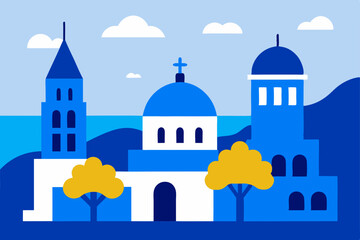 Fototapeta premium coastal-town-with-blue-domed-churches