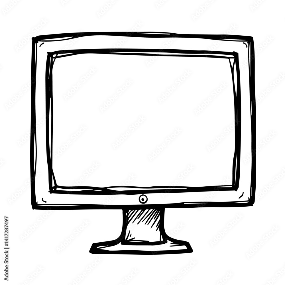 Poster blank computer monitor in sketch style on white background
