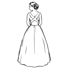 Fototapeta premium Elegant woman in a gown standing gracefully against a white background 