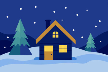 Fototapeta premium cozy-cottage-covered-in-snow---anime-background