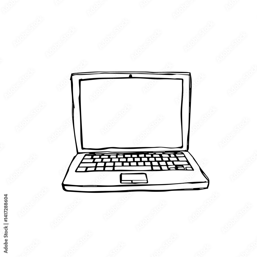 Poster outline of a laptop computer in minimalistic style
