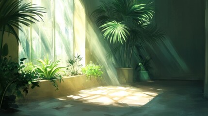 Sunlit Greenhouse Interior