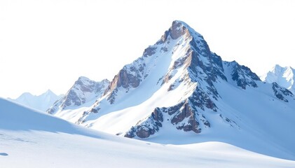 Obraz premium Snow covered mountain peak, brilliant white snow against a stark white sky, winter, peaceful