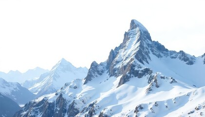 Obraz premium Snow-covered mountain peak against a stark white sky, view, pure