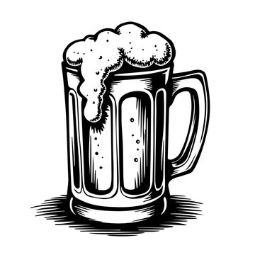 recommend clip art: Hand-drawn beer mug overflowing with foam against a white background  
