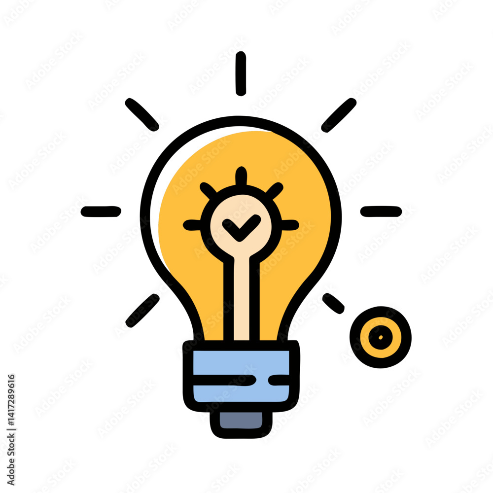 Poster light bulb icon with checkmark symbol of idea