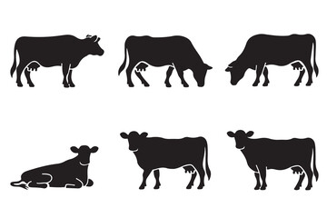 Cow silhouette vector set
