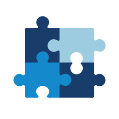 Fototapeta premium Four puzzle pieces connected together in shades of blue