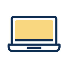 Laptop Illustration with Outline, Flat Icon Style