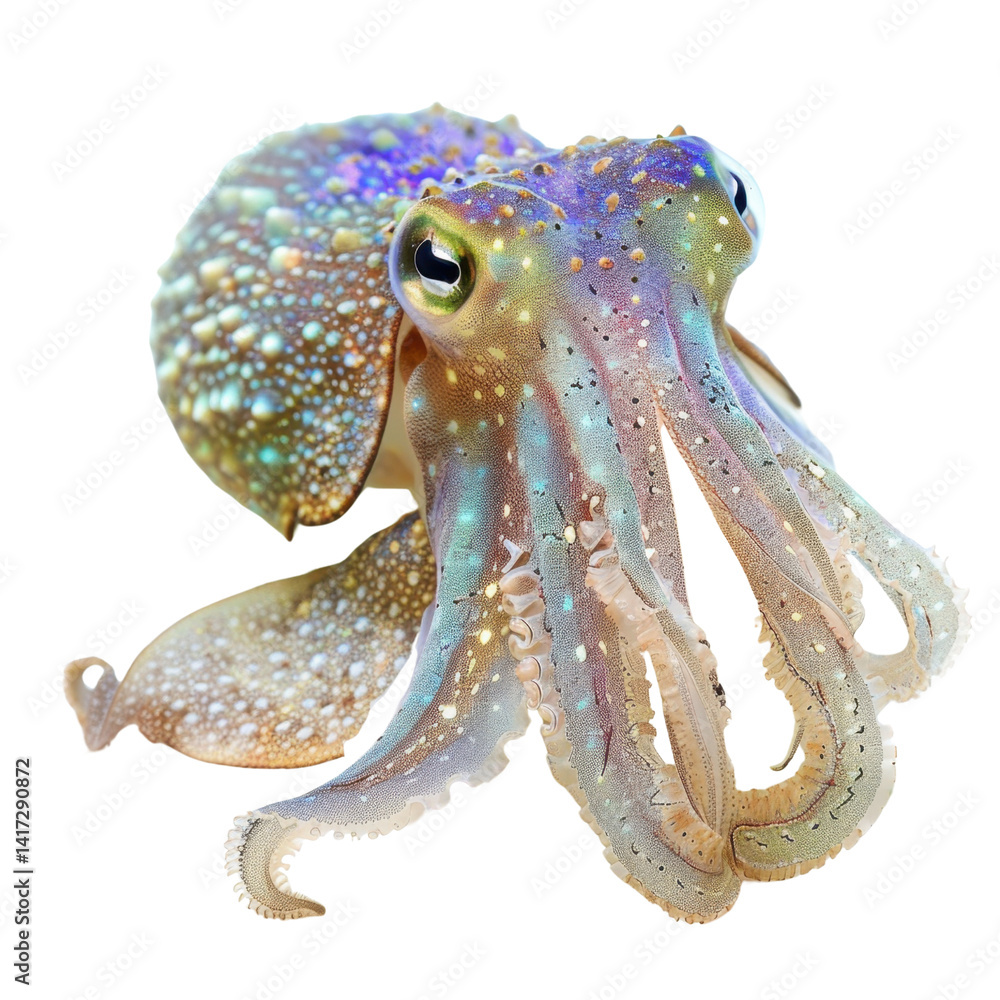 Poster vibrant and colorful cephalopod with intricate patterns and textures, showcasing its unique features