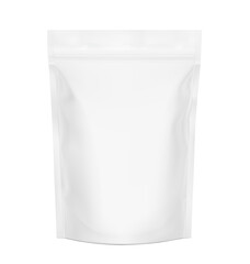 Realistic stand up pouch bag mockup with transparent shadow. Front view. Vector illustration isolated on white background. Ready for your design. EPS10.