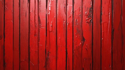 Red oil paint texture on a vertical wooden wall, featuring a vibrant red surface with dripping paint for an artistic and bold backdrop.