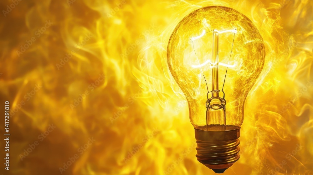 Poster light bulb over yellow background in vision and idea conceptual image