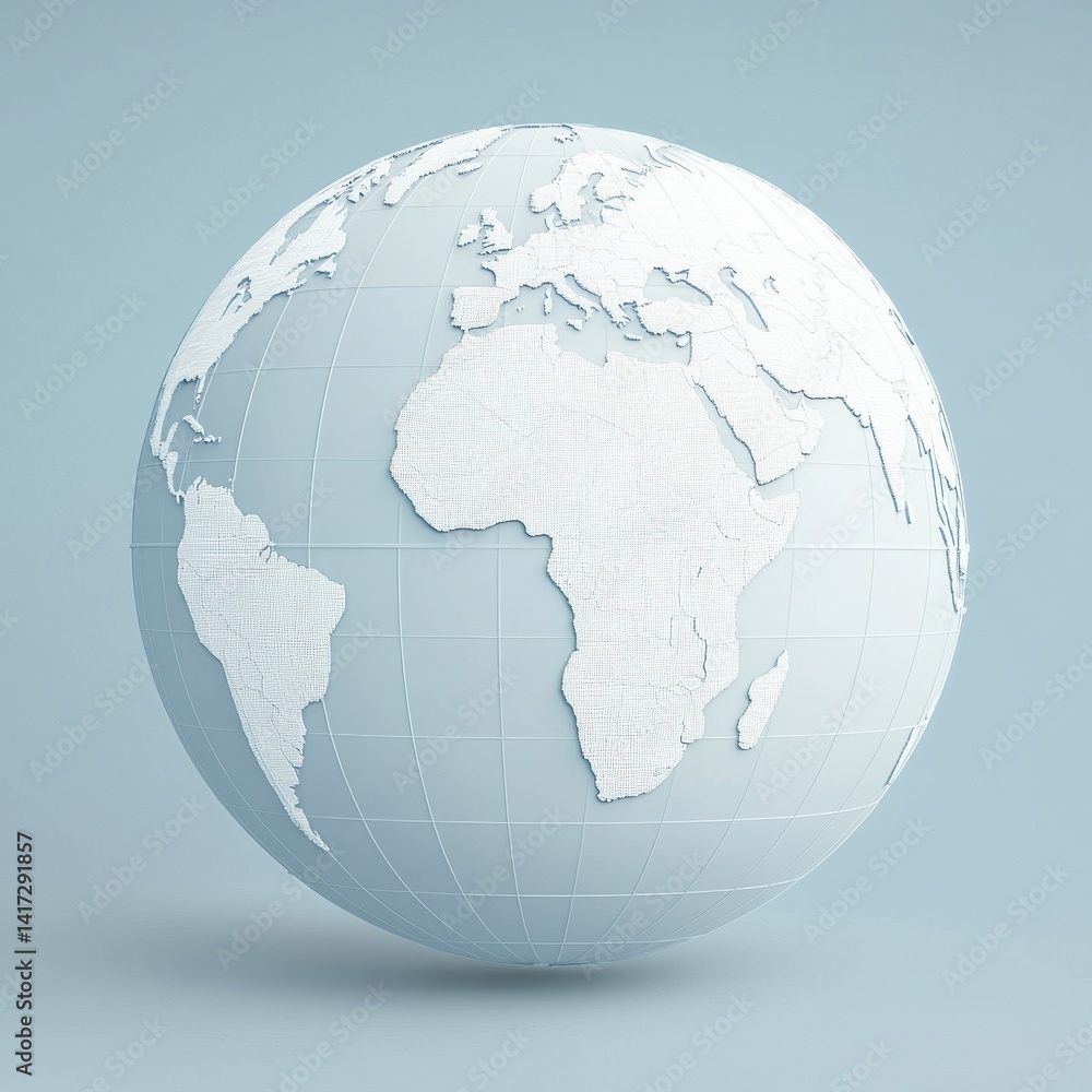 Poster 3d model of minimalist globe on light background with geography lines