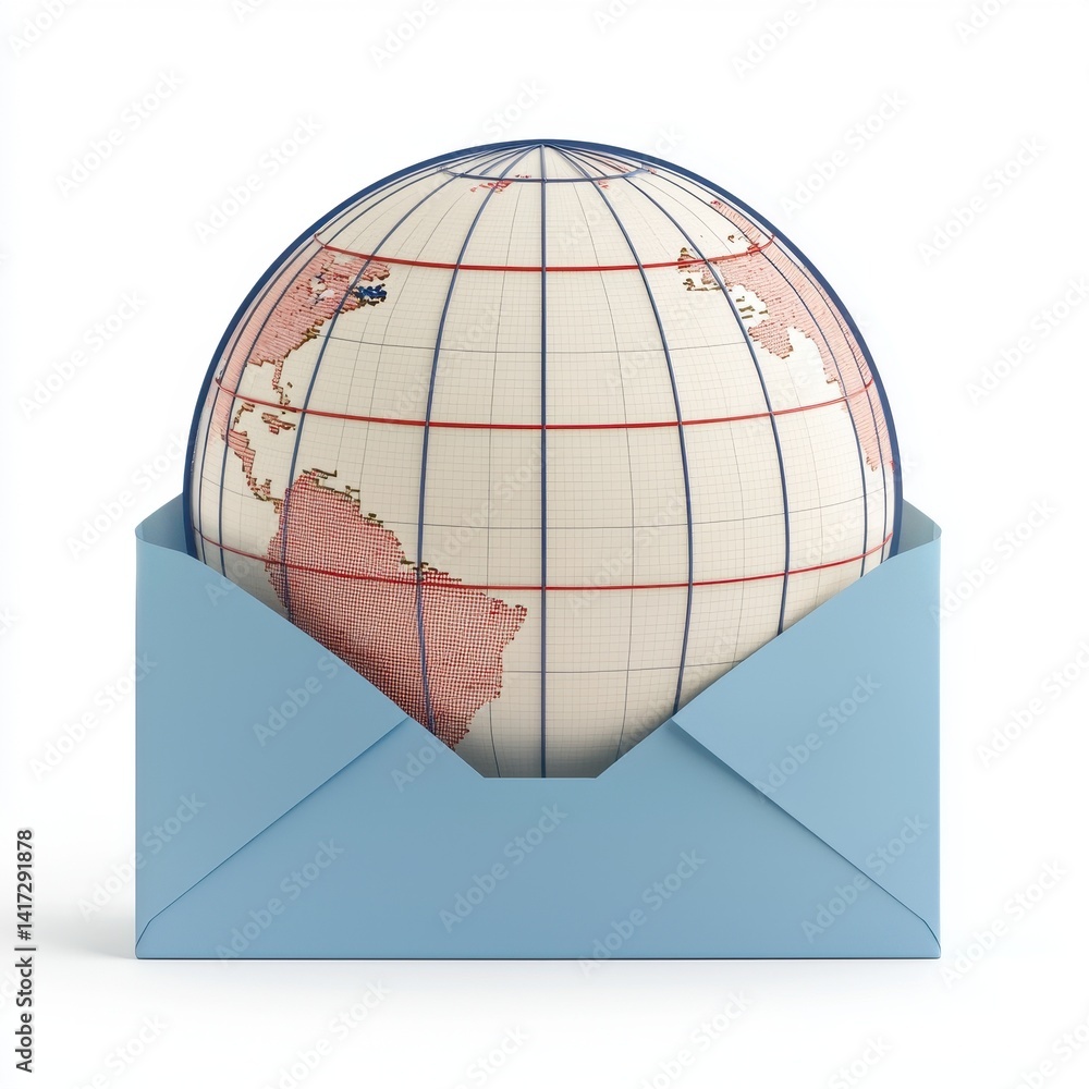 Poster globe in envelope symbolizing global communication and connectivity