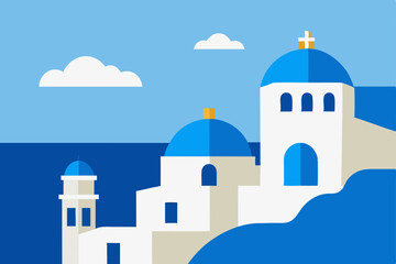 hand-drawn-view-of-santorini-and-aegean-sea