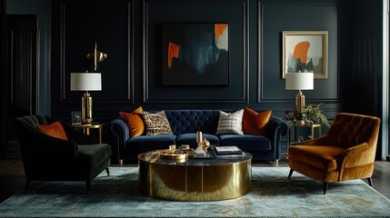 Obraz premium Luxurious dark modern living room