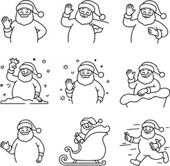 Santa Claus Silhouette Set | Waving Hand Festive Line Art Sketch Santa Waving Hand Silhouette | Christmas Vector Bundle