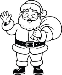 Santa Claus Silhouette Set | Waving Hand Festive Line Art Sketch Santa Waving Hand Silhouette | Christmas Vector Bundle