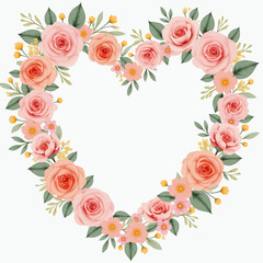 Fototapeta premium Heart Shaped Rose and Floral Frame