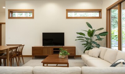 Modern Living Room Interior Design with Natural Light and Plants