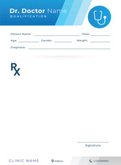prescription pad template for medical professionals, featuring designated sections for patient details, diagnosis, prescribed medication, and a doctor’s signature. © awesome artt