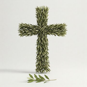Croix chr&eacute;tienne et rameau d'olivier : symbole spirituel de foi et de paix