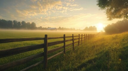 Serene Countryside Sunrise with Golden Light & Misty Fields | Photorealistic Rural Landscape