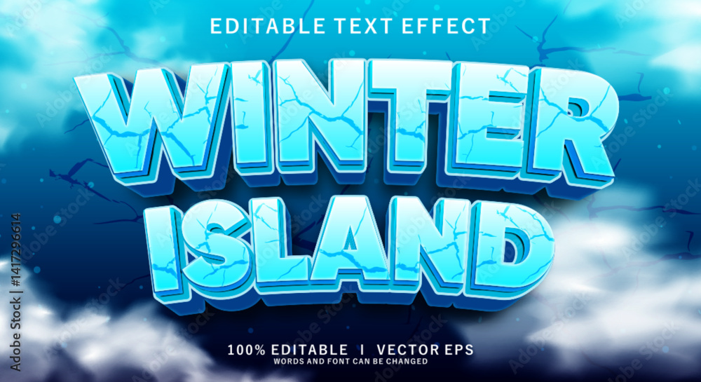 Poster winter island 3d vector text effect with modern style design