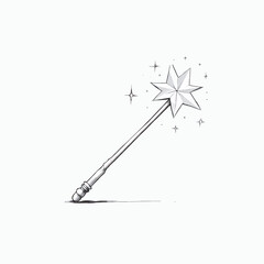 Sketch of a Star-Tipped Magic Wand with Sparkles