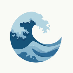 Stylized Blue Ocean Wave Circle Design