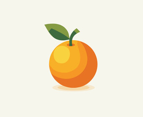 Stylized orange fruit with green leaf on white