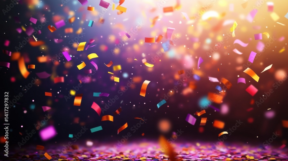 Aufkleber colorful confetti falling randomly. abstract dark background with explosion particles. vector illust