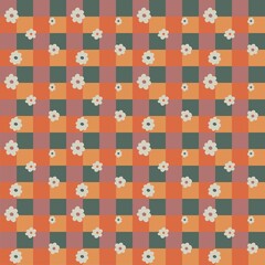 Colorful Plaid Pattern with Tiny Floral Accents - Seamless Background Design