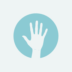 Obraz premium White hand silhouette on light blue circle, isolated