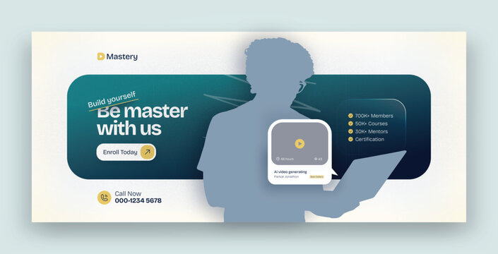 Social media Facebook cover web banner design template for digital online training platforms