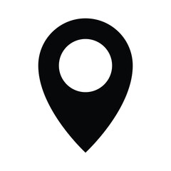 A black map pin icon with a white circular center, commonly used in maps and navigation apps to mark locations or points of interest.